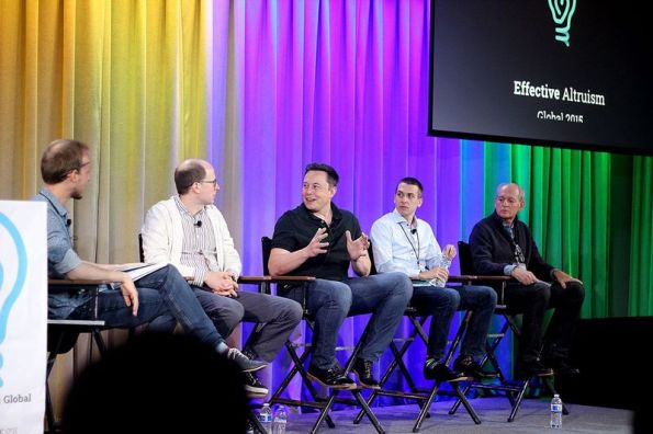 From left: Daniel Dewey, Nick Bostrom, Elon Musk, Nick Soares, and Stuart Russell.